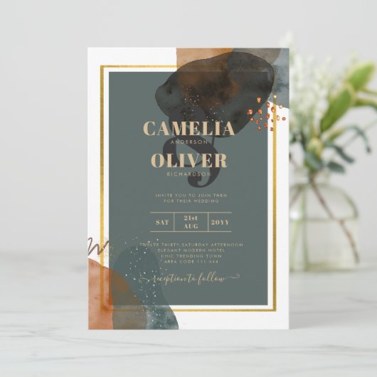 Leahg Modern Abstract BLAUWGROEN AARDE TONEN Bold  Kaart (Staand voorkant)