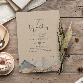 LeahG Mountain Scene Winter Kraft Wedding Kaart