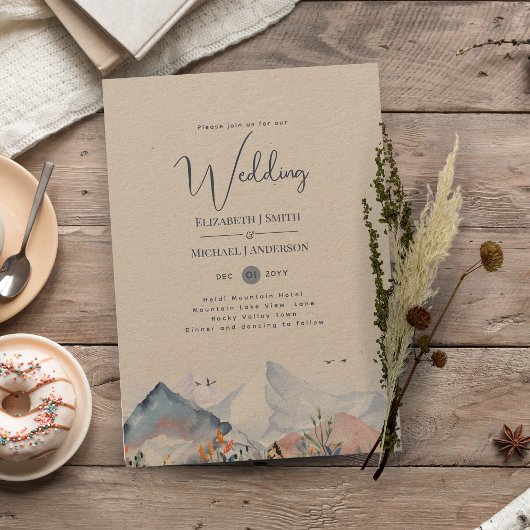LeahG Mountain Scene Winter Kraft Wedding Kaart