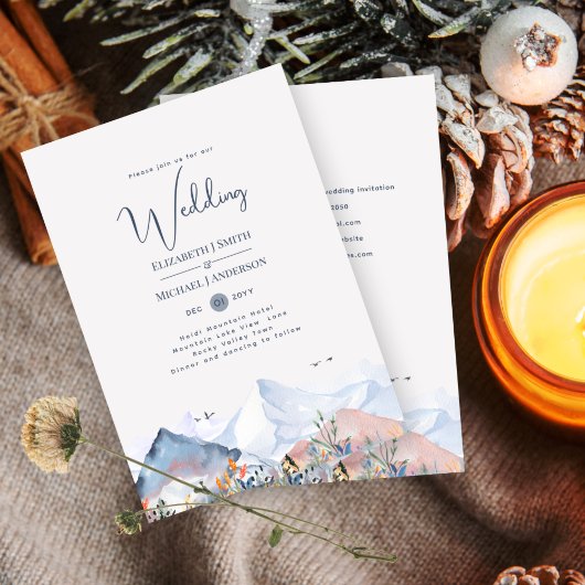 LeahG Mountain Scene Winter Wedding Kaart