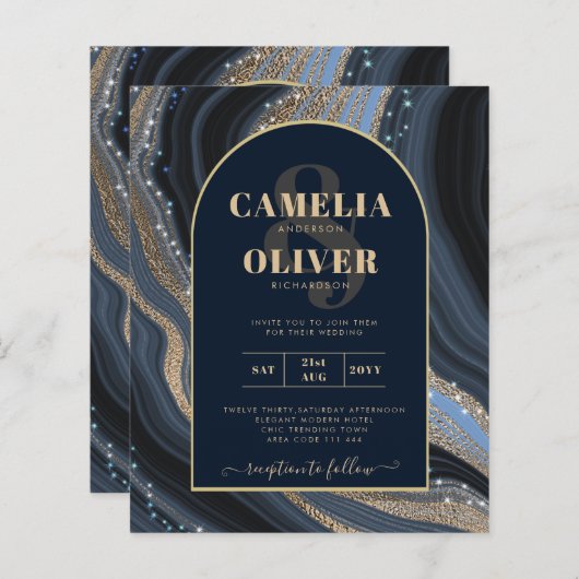 LeahG Navy Blauw Goud Agaat STERRENHEMEL Trouwfees (Voorkant / Achterkant)