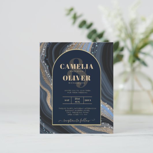 LeahG Navy Blauw Goud Agaat STERRENHEMEL Trouwfees (Staand voorkant)