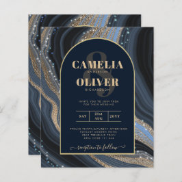 LeahG Navy Blauw Goud Agaat STERRENHEMEL Trouwfees