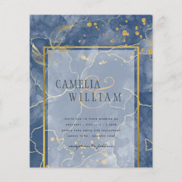 LeahG Navy Blauw Goud INK Abstract Trouwkaart UITN Flyer