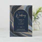 LeahG Navy Blauwe Gouden Agaat STARRY NIGHT Trouwj Kaart (Staand voorkant)