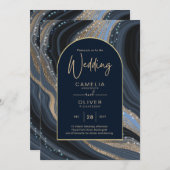 LeahG Navy Blauwe Gouden Agaat STARRY NIGHT Trouwj Kaart (Voorkant / Achterkant)