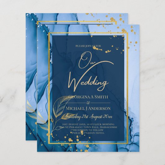 LeahG® Navy Blauwe Gouden Alcohol Inkt Trouwfeest (Voorkant / Achterkant)