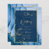 LeahG Navy Blauwe Gouden Alcohol Inkt Trouwfeest (Voorkant / Achterkant)