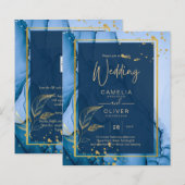 LeahG Navy Blauwe Gouden Alcohol Inkt Trouwfeest (Voorkant / Achterkant)