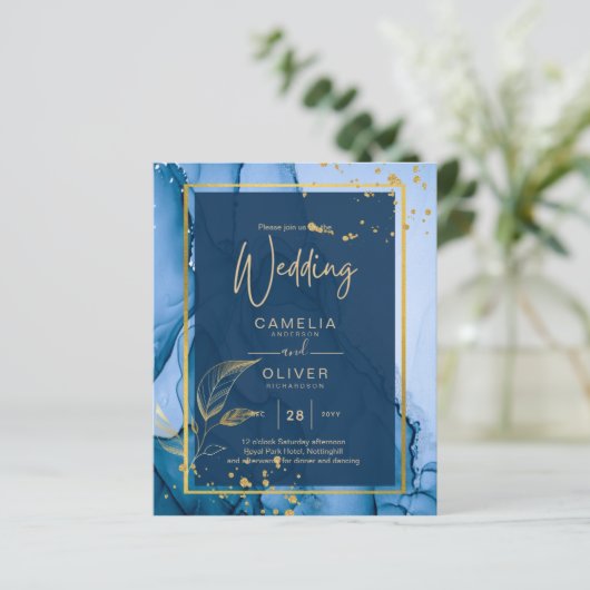 LeahG Navy Blauwe Gouden Alcohol Inkt Trouwfeest (Staand voorkant)