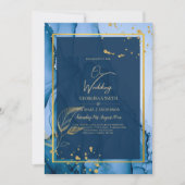 LeahG® Navy Blauwe Gouden Alcohol Inkt Trouwfeest Kaart (Voorkant)