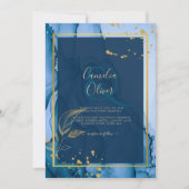LeahG® Navy Blauwe Gouden Alcohol Inkt Trouwfeest Kaart (Voorkant)