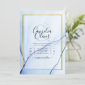 LeahG Navy Blauwe Gouden INK Abstract Trouw INVITA Kaart (Staand voorkant)