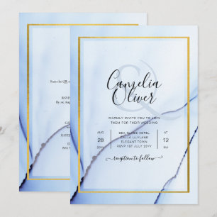 LeahG Navy Blauwe Gouden INK Abstract Trouw INVITA Kaart