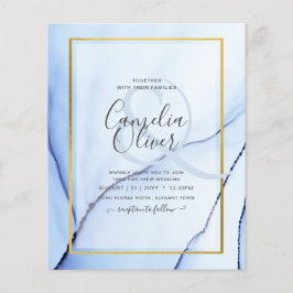 LeahG Navy Blauwe Gouden INK Abstract Trouw UITNOD Flyer