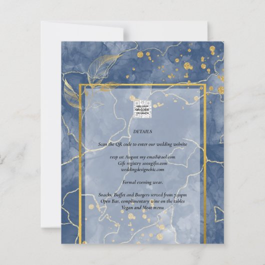 LeahG Navy Blauwe Gouden INK Abstracte Trouw UITNO (Achterkant)