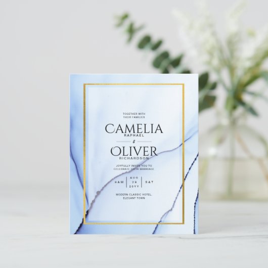 LeahG Navy Blauwe Gouden INK Abstracte Trouw UITNO (Staand voorkant)