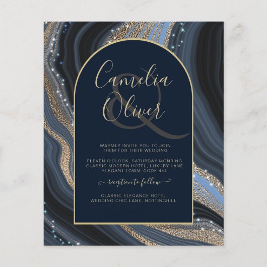 LeahG Navy Blue Gold Agate STERRENNACHT Wedding (Voorkant)