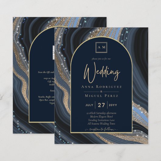 LeahG Navy Blue Gold Agate STERRENNACHT Wedding (Voorkant / Achterkant)
