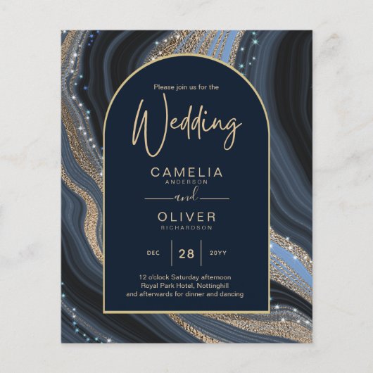 LeahG Navy Blue Gold Agate STERRENNACHT Wedding Flyer (Voorkant)