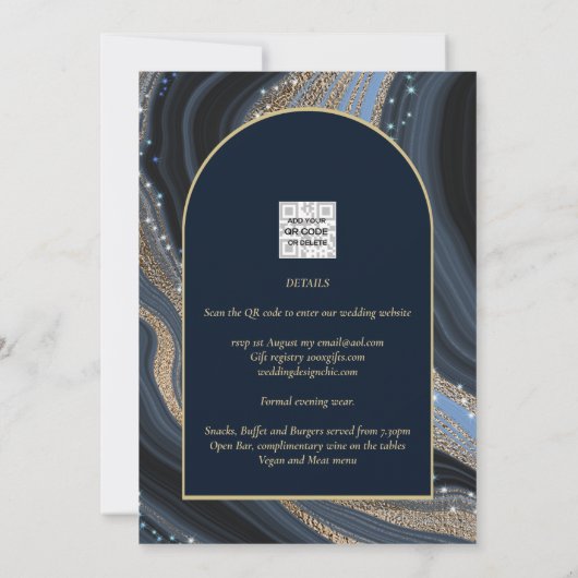 LeahG Navy Blue Gold Agate STERRENNACHT Wedding Kaart (Achterkant)