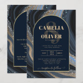 LeahG Navy Blue Gold Agate STERRENNACHT Wedding Kaart (Voorkant / Achterkant)