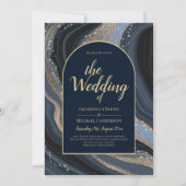LeahG Navy Blue Gold Agate STERRENNACHT Wedding Kaart (Voorkant)