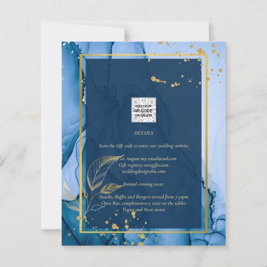 LeahG® Navy Blue Gold Alcohol Ink Wedding (Achterkant)