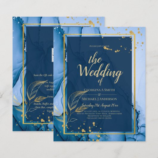 LeahG® Navy Blue Gold Alcohol Ink Wedding (Voorkant / Achterkant)