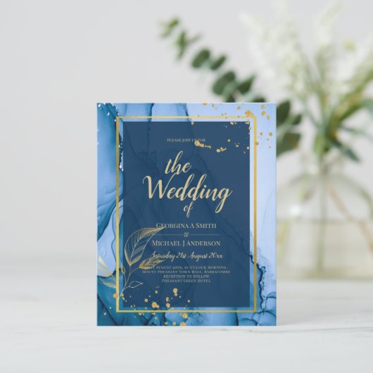LeahG® Navy Blue Gold Alcohol Ink Wedding (Staand voorkant)
