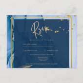 LeahG® Navy Blue Gold Alcohol Ink Wedding Briefkaart (Voorkant)