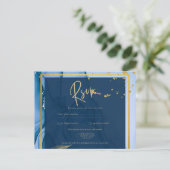 LeahG® Navy Blue Gold Alcohol Ink Wedding Briefkaart (Staand voorkant)