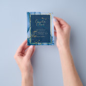 LeahG® Navy Blue Gold Alcohol Ink Wedding Flyer (Hand)