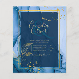 LeahG® Navy Blue Gold Alcohol Ink Wedding Flyer