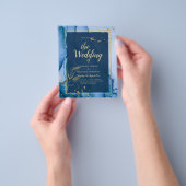 LeahG® Navy Blue Gold Alcohol Ink Wedding Flyer (Hand)