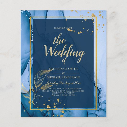 LeahG® Navy Blue Gold Alcohol Ink Wedding Flyer (Voorkant)
