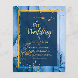 LeahG® Navy Blue Gold Alcohol Ink Wedding Flyer