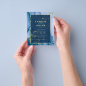 LeahG® Navy Blue Gold Alcohol Ink Wedding Flyer (Hand)