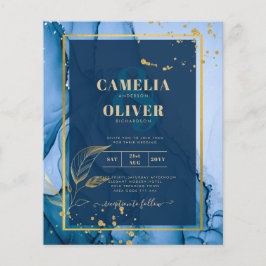 LeahG® Navy Blue Gold Alcohol Ink Wedding Flyer