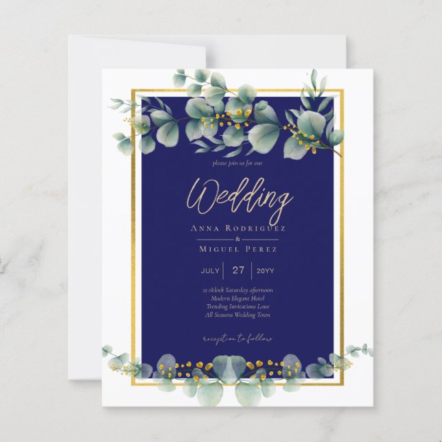 LeahG NAVY BLUE GOLD Greenery Eucalyptus Wedding (Voorkant)