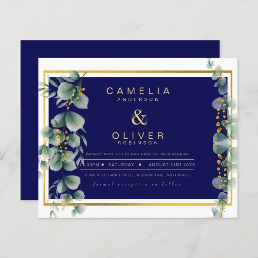 LeahG NAVY BLUE GOLD Greenery Eucalyptus Wedding (Voorkant / Achterkant)