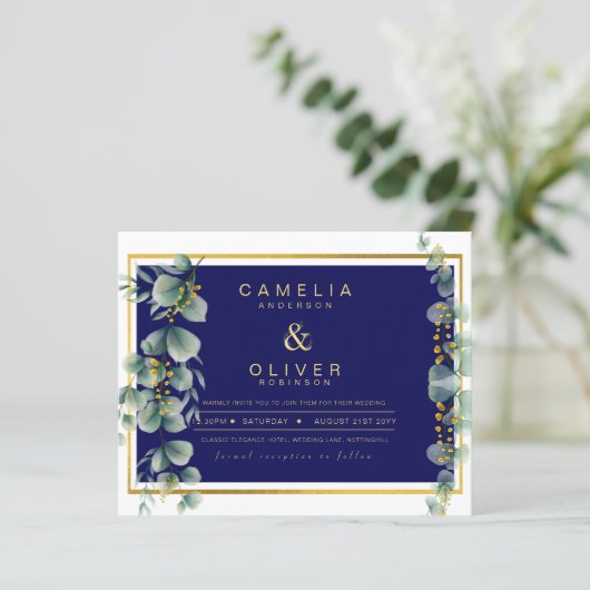 LeahG NAVY BLUE GOLD Greenery Eucalyptus Wedding (Staand voorkant)