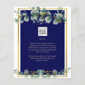 LeahG NAVY BLUE GOLD Greenery Eucalyptus Wedding Flyer (Achterkant)