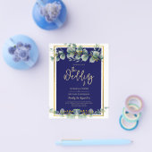 LeahG NAVY BLUE GOLD Greenery Eucalyptus Wedding Flyer (Enkel)