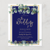 LeahG NAVY BLUE GOLD Greenery Eucalyptus Wedding Flyer (Voorkant)