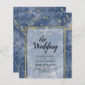 LeahG Navy Blue Gold INK Abstract Wedding INVITE (Voorkant / Achterkant)