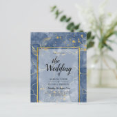 LeahG Navy Blue Gold INK Abstract Wedding INVITE (Staand voorkant)