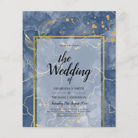 LeahG Navy Blue Gold INK Abstract Wedding INVITE (Voorkant)