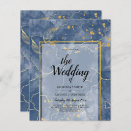 LeahG Navy Blue Gold INK Abstract Wedding INVITE