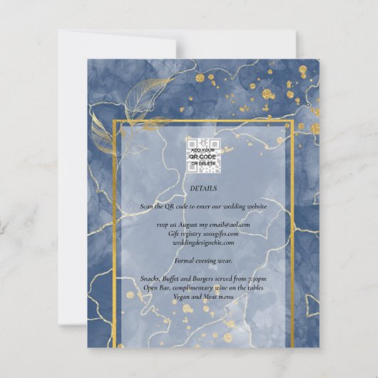 LeahG Navy Blue Gold INK Abstract Wedding INVITE (Achterkant)